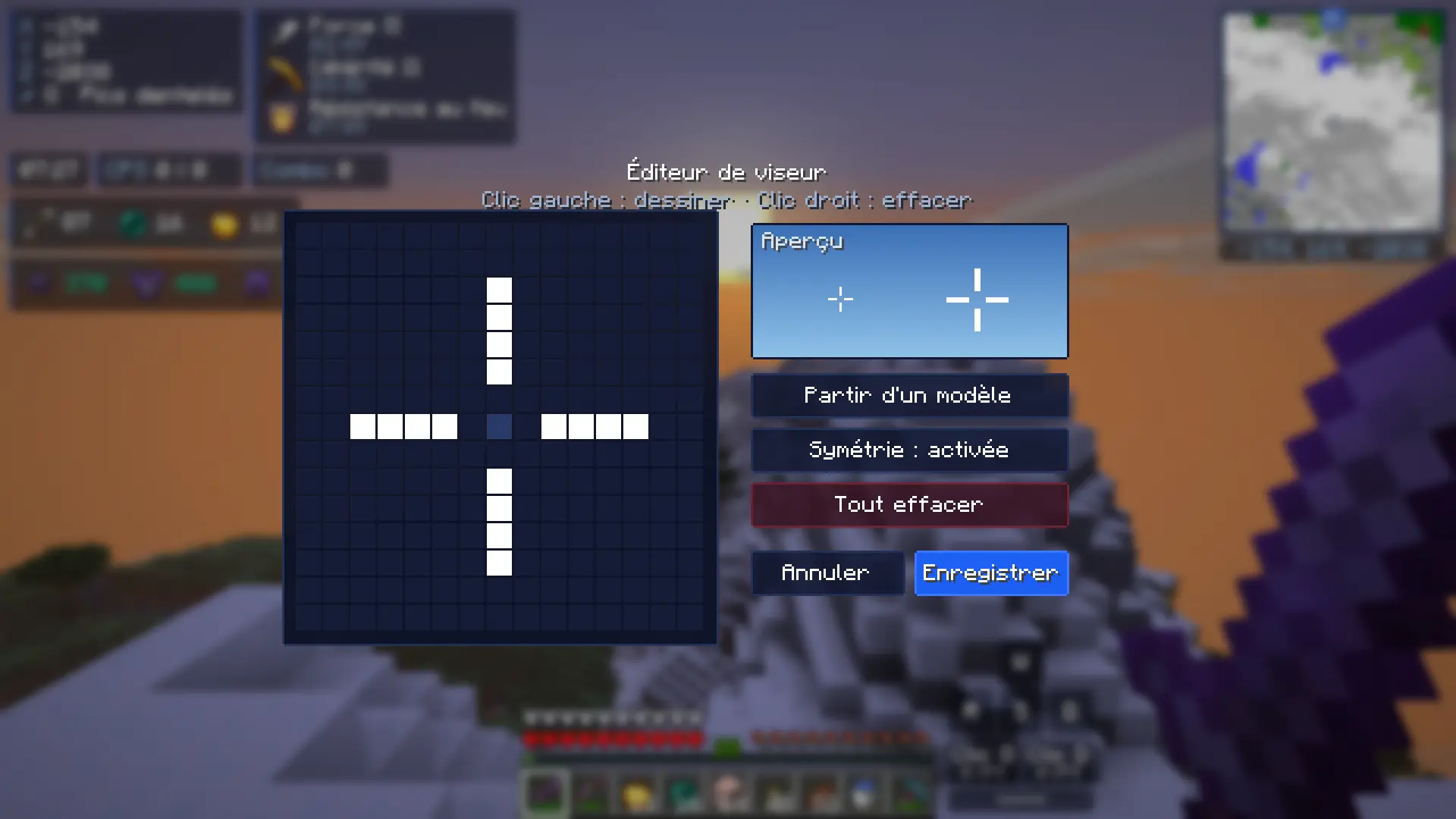 Crosshair editor: a 15 × 15 grid to draw your crosshair pixel by pixel