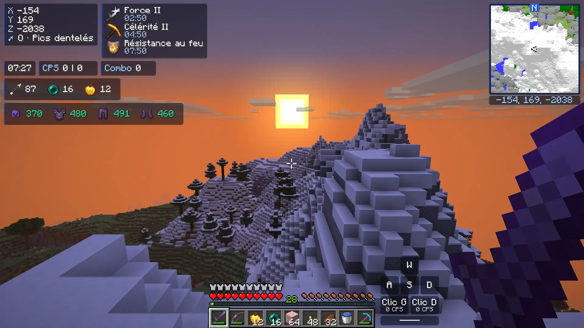 The Jagged Peaks with the sun lower, with the OkaClient HUD
